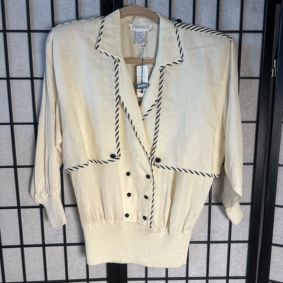 Side Effects 80s Vintage Cotton Knit / Linen Polka Dot Shoulder Pad Cardigan - Picture 5 of 8